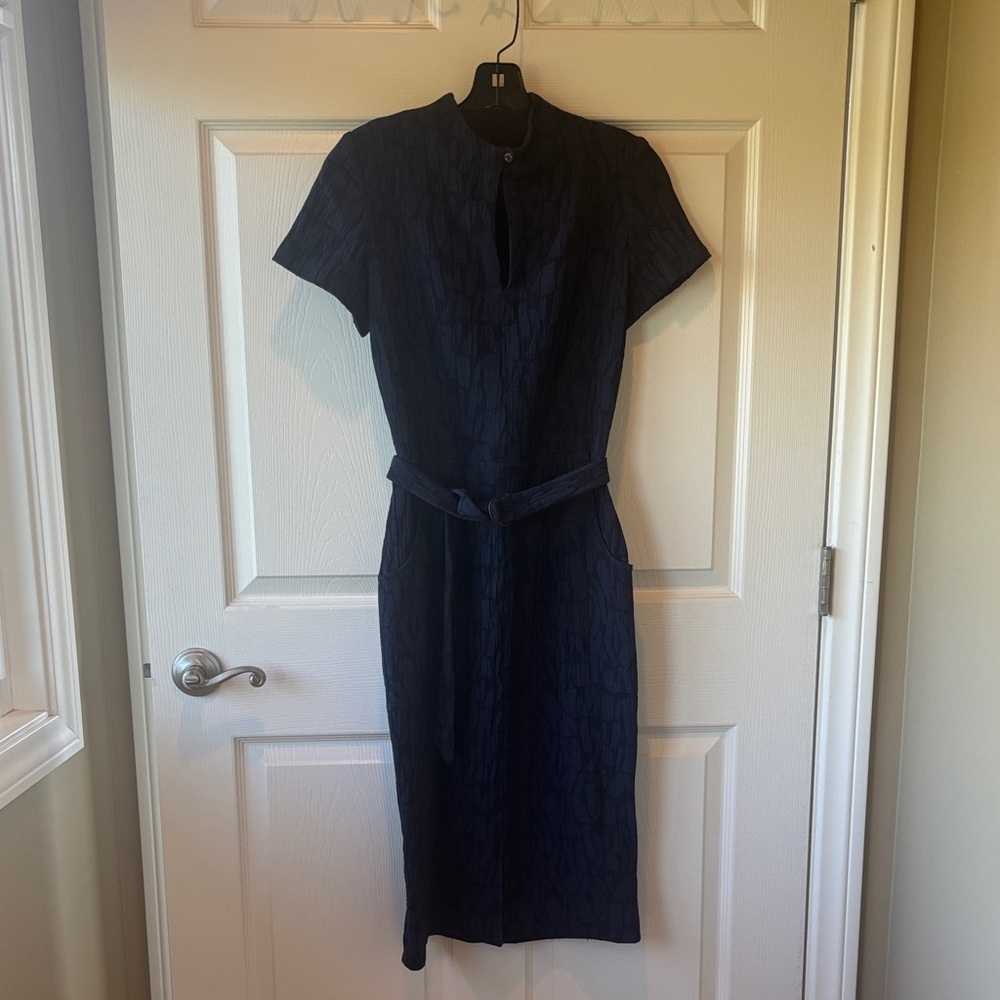 Chic Navy Midi Dress with Belt